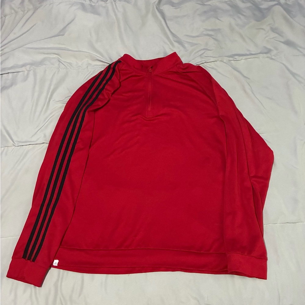 adidas Red Zip-Up Sweater with Black Stripes